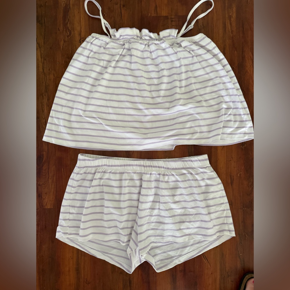 Lake Pajamas Pima Ruffle Shorts sleep set in Lavender